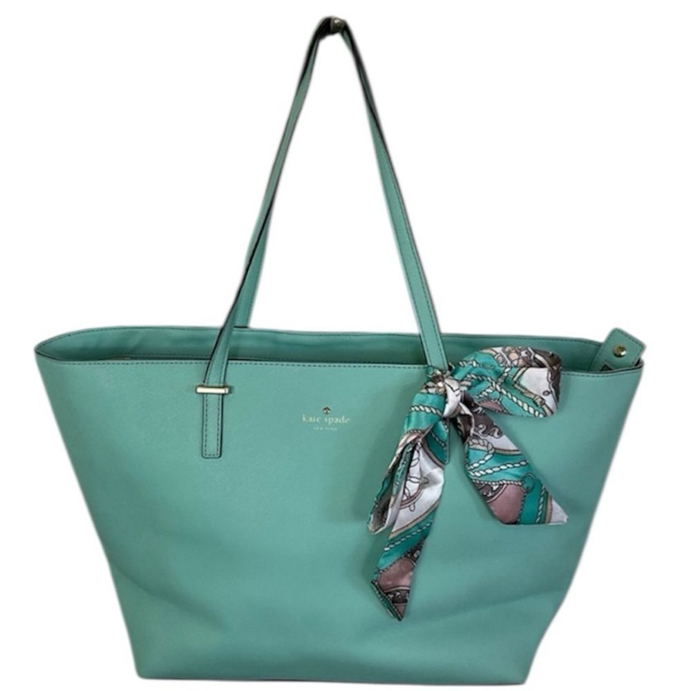 NEW Kate Spade Mint Green 100% Cow Leather Tote Bag With Ribbon
